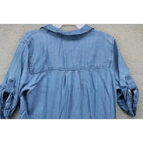 Philosophy-100% Tencel Shirt Dress-Chambray-Medium-Tabbed Sleeves-Pockets - Picture 7 of 7